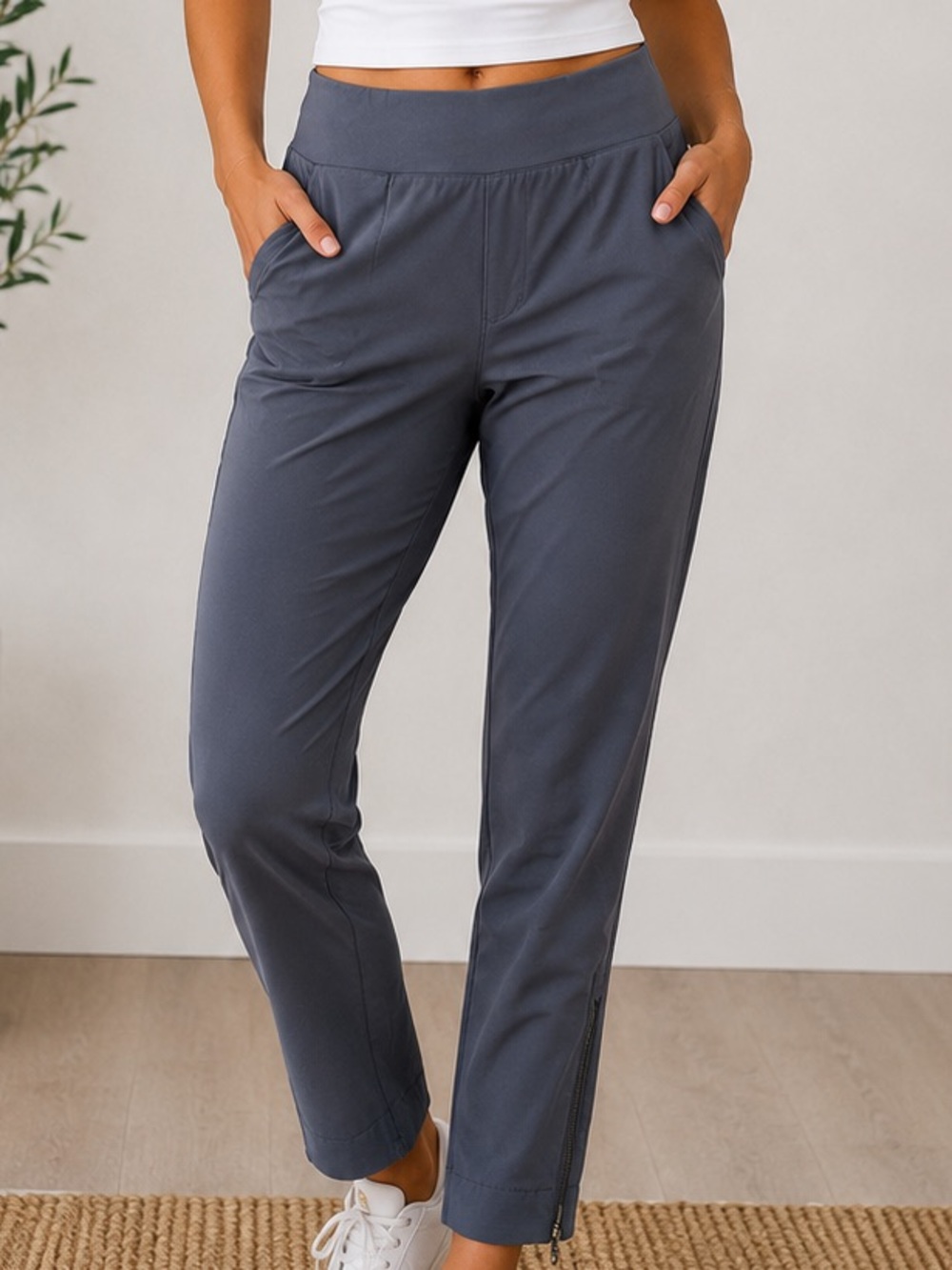 Athleta Jogger Pants Women 2 Gray Travel Activewear Ankle Zip Stretch Athleisure